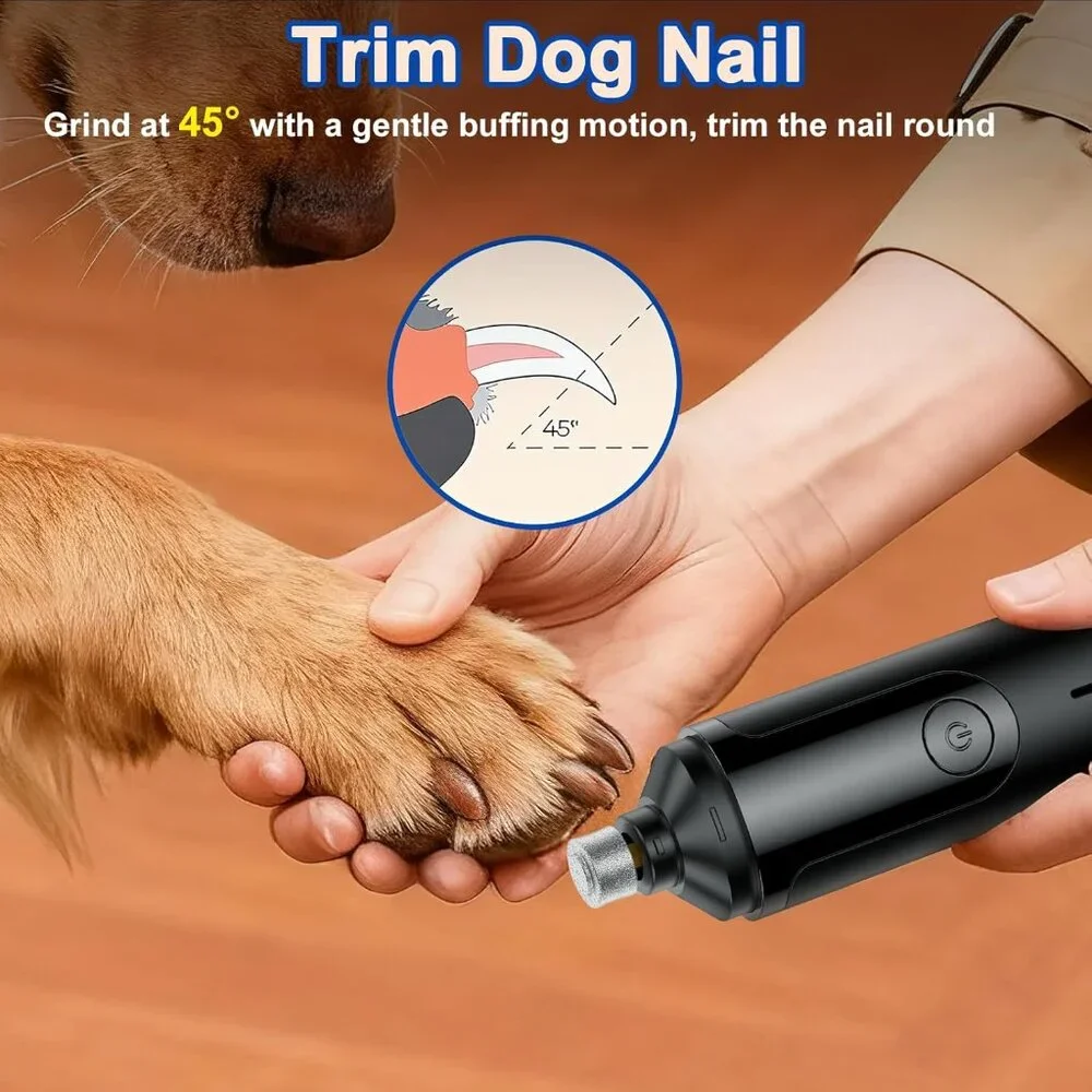 Dog Nail Grinder for dogs/cats of all Sizes. Quiet, Low Vibration Nail Trimmer